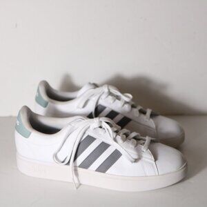 Adidas Men Grand Court 2.0 Sneaker Shoes 10.5 White Gray Leather Low Top Lace Up